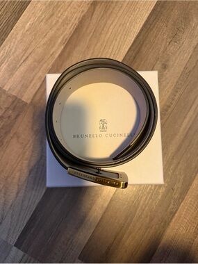 Brunello Cucinelli Dark Brown Leather Belt with Branded Metal Buckle